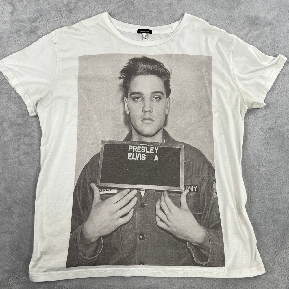 R13 Elvis Mugshot Boy T Japanese Fabric Medium White Women Rock Graphic Tee